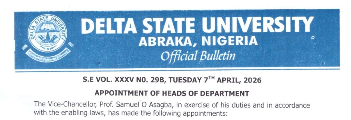 APPOINTMENT OF HEADS OF DEPARTMENTS