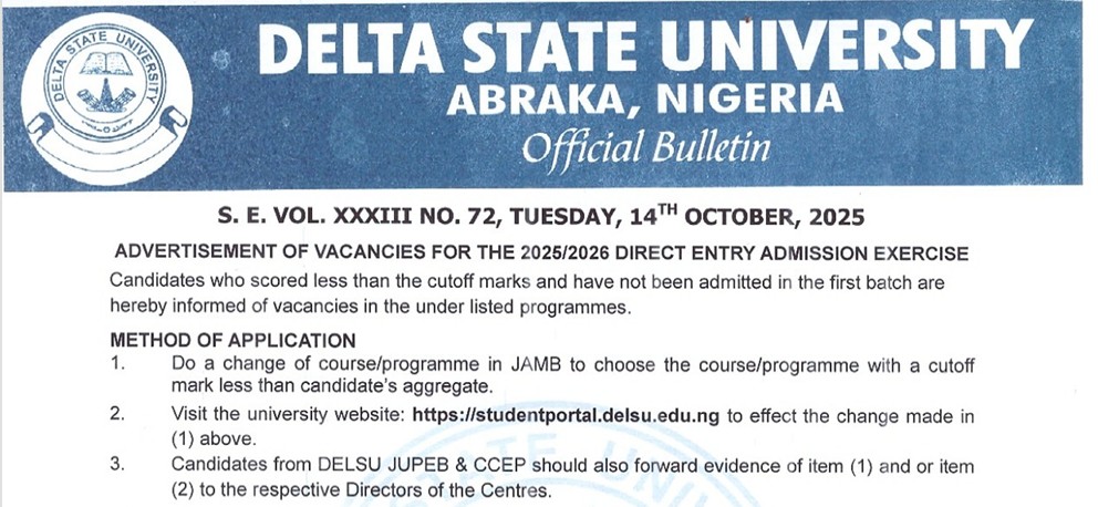 Direct Entry Admission Vacancy - Change of Course